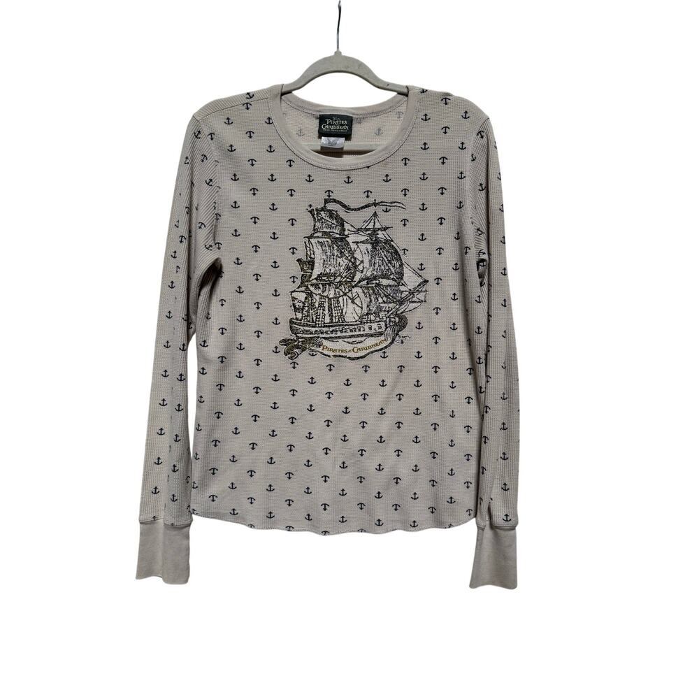 Vintage Disney Pirates of The Caribbean Youth XXL Adult Small Gray Long Sleeve
